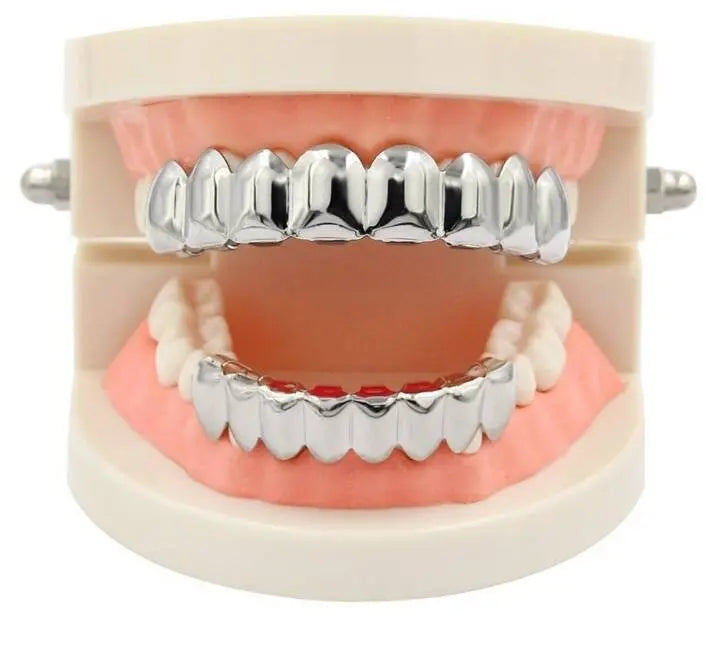 14K Gold Plated Gold Finish 6 Top Teeth 6 Bottom Tooth Hip Hop Mouth Grills for Men and Women JettsJewelers