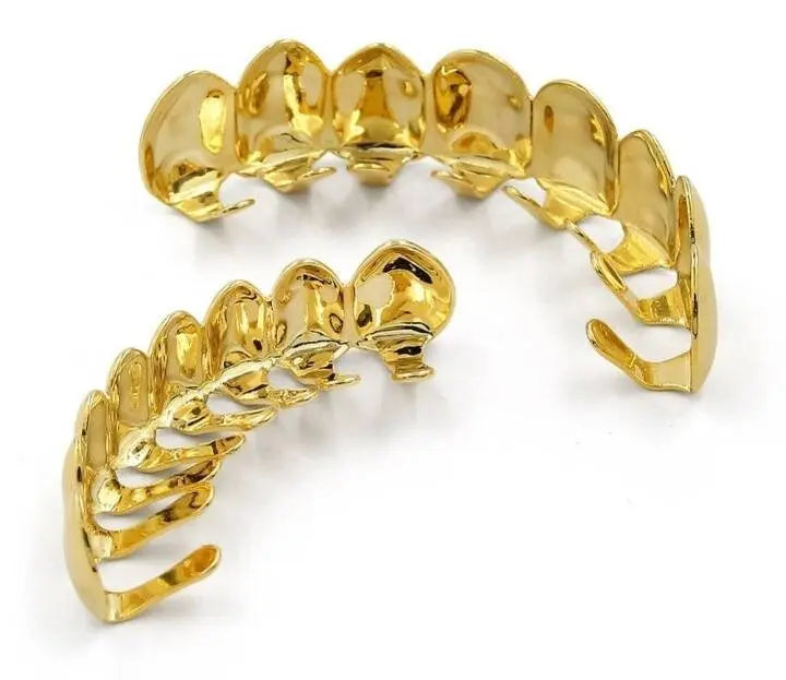 14K Gold Plated Gold Finish 6 Top Teeth 6 Bottom Tooth Hip Hop Mouth Grills for Men and Women JettsJewelers