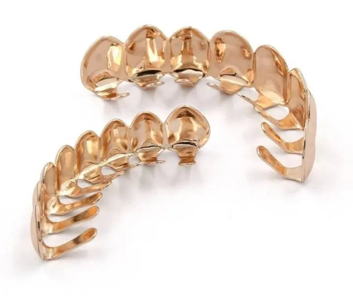 14K Gold Plated Gold Finish 6 Top Teeth 6 Bottom Tooth Hip Hop Mouth Grills for Men and Women JettsJewelers