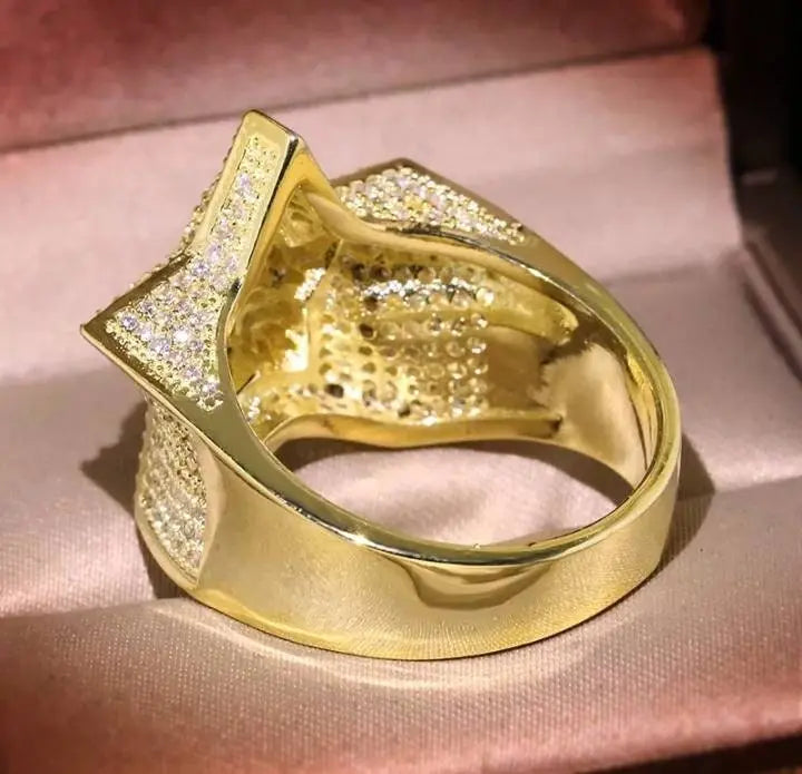 14K Gold Plated Star Iced Out CZ Simulated Diamond Flooded 3D Star Punky Rappers Ring for Men Engagement Hip Hop Jewelry - JettsJewelers