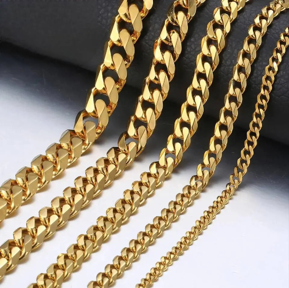 14k Gold Cuban Link Necklace, 3mm/5mm/7mm/9mm/11mm Mens Gift, Gift for Dad, Wife Husband, Stainless Steel Necklace, Gold Necklace JettsJewelers