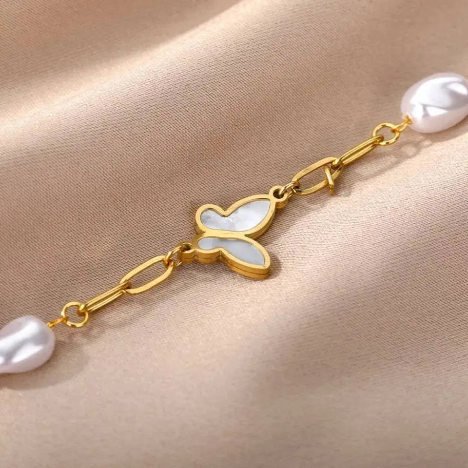 14k Gold Imitation Plated Pearls Bracelets Butterfly Bracelet Jewelry Gift for Women and Girls - JettsJewelers