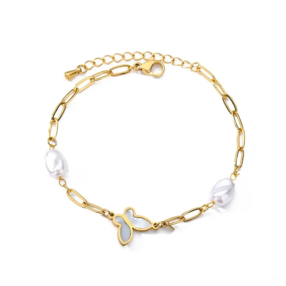 14k Gold Imitation Plated Pearls Bracelets Butterfly Bracelet Jewelry Gift for Women and Girls - JettsJewelers