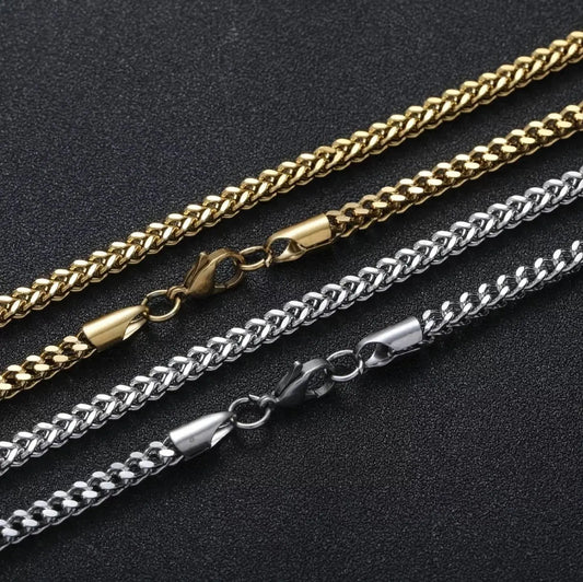 14k Gold Plated 3mm Franco Chain Necklace Stainless Steel, Franco Necklace for Men,  Mens Gift, Husband, Stainless Steel Necklace JettsJewelers