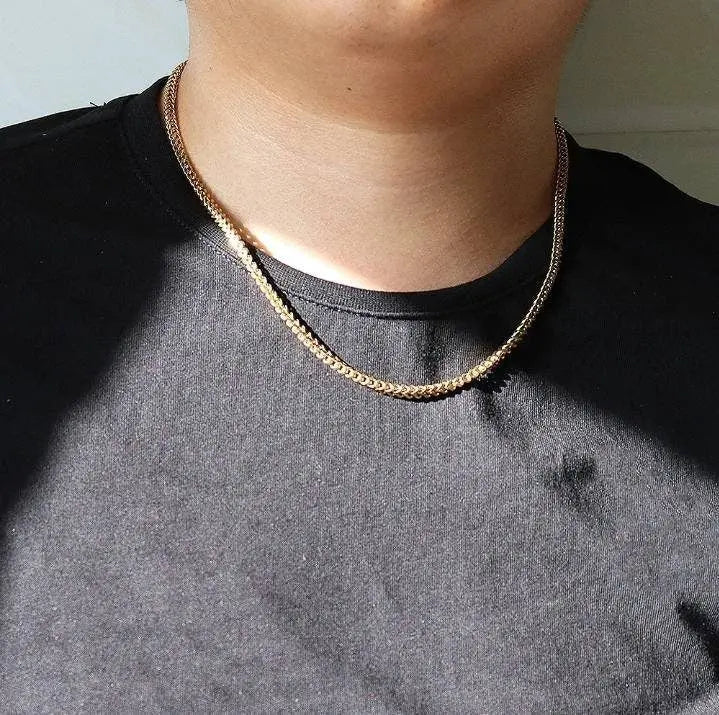 14k Gold Plated 3mm Franco Chain Necklace Stainless Steel, Franco Necklace for Men,  Mens Gift, Husband, Stainless Steel Necklace JettsJewelers