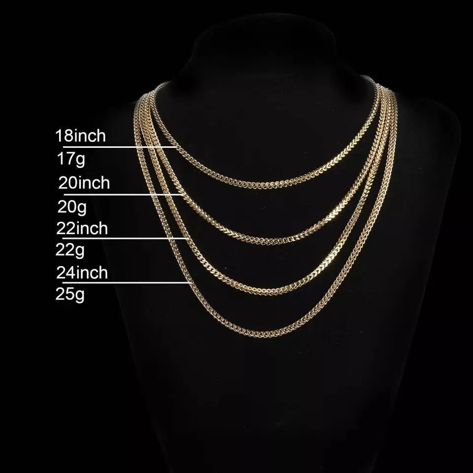 14k Gold Plated 3mm Franco Chain Necklace Stainless Steel, Franco Necklace for Men,  Mens Gift, Husband, Stainless Steel Necklace JettsJewelers
