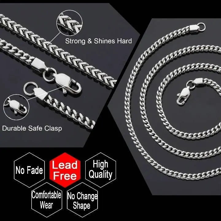 14k Gold Plated 3mm Franco Chain Necklace Stainless Steel, Franco Necklace for Men,  Mens Gift, Husband, Stainless Steel Necklace JettsJewelers