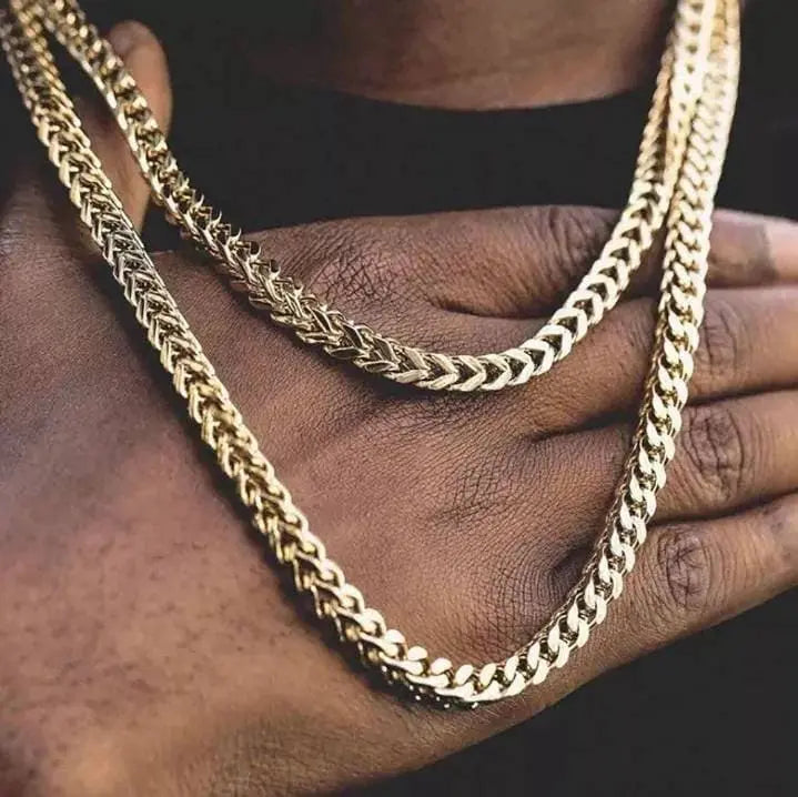 14k Gold Plated 6mm Franco Chain Necklace Stainless Steel, Franco Necklace for Men,  Mens Gift, Husband, Stainless Steel Necklace JettsJewelers