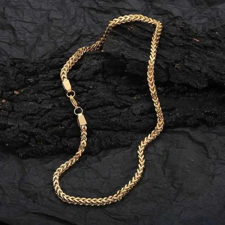 14k Gold Plated 6mm Franco Chain Necklace Stainless Steel, Franco Necklace for Men,  Mens Gift, Husband, Stainless Steel Necklace JettsJewelers