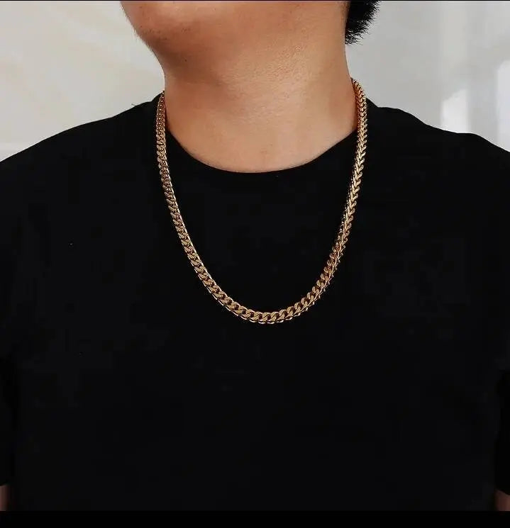 14k Gold Plated 6mm Franco Chain Necklace Stainless Steel, Franco Necklace for Men,  Mens Gift, Husband, Stainless Steel Necklace JettsJewelers