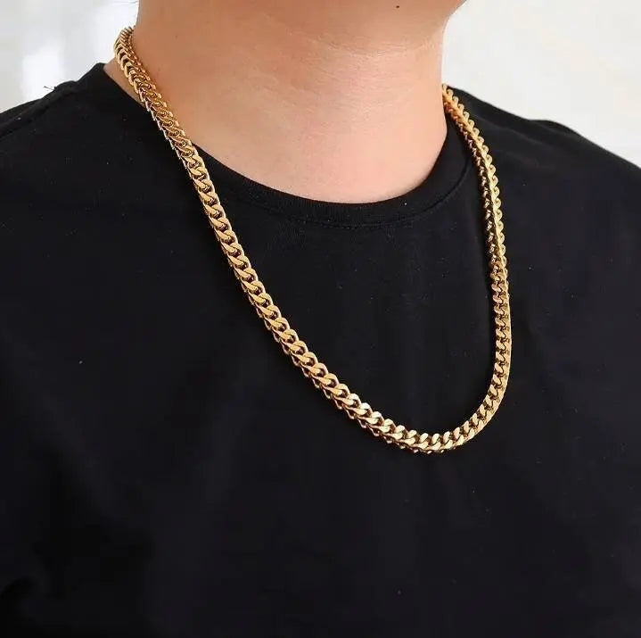 14k Gold Plated 6mm Franco Chain Necklace Stainless Steel, Franco Necklace for Men,  Mens Gift, Husband, Stainless Steel Necklace JettsJewelers