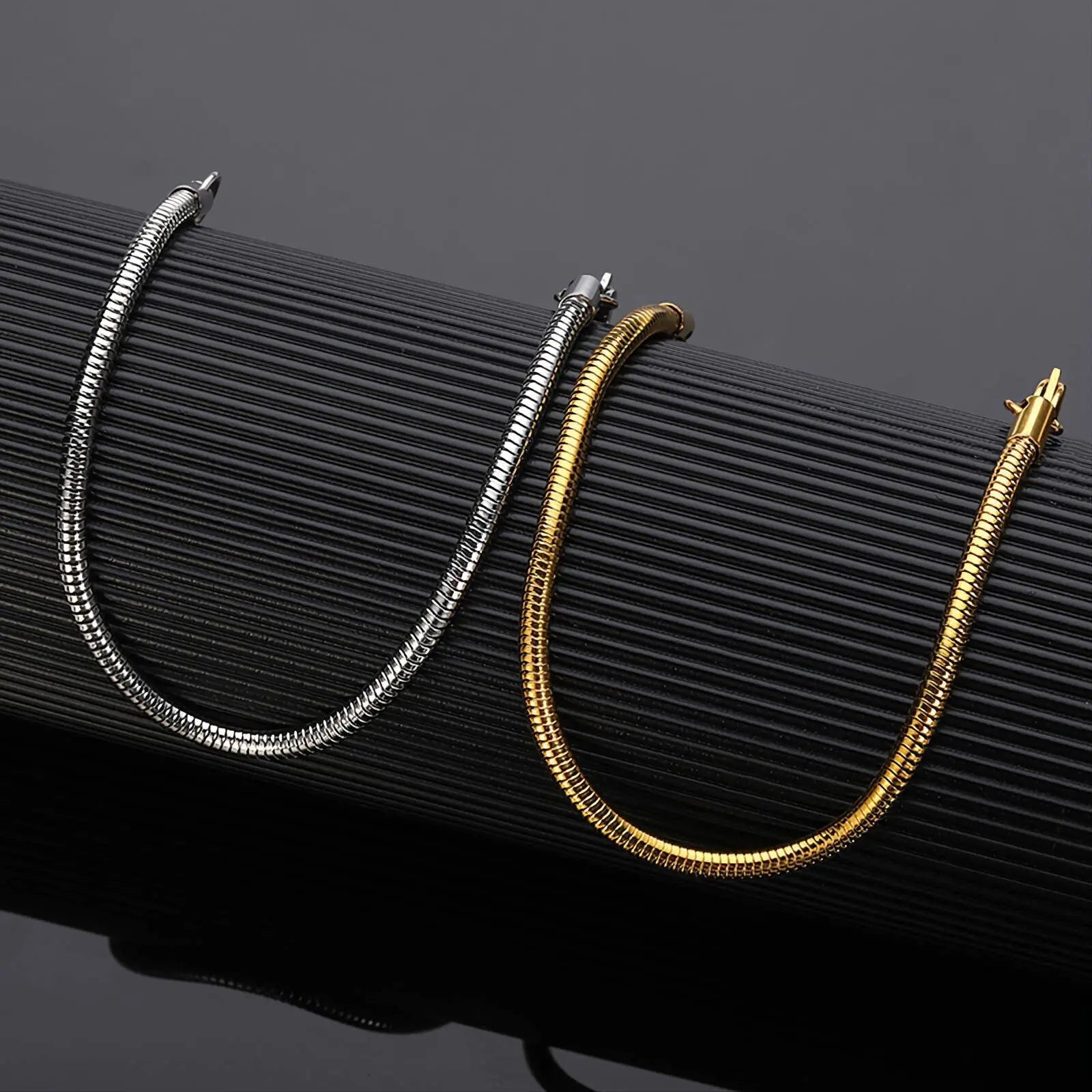 14k Gold Snake Necklace, 1mm/2mm/3.2mm/4mm Mens Gift, Gift for Dad, Wife Husband, Stainless Steel Necklace , Silver, Gold Snake Necklace JettsJewelers