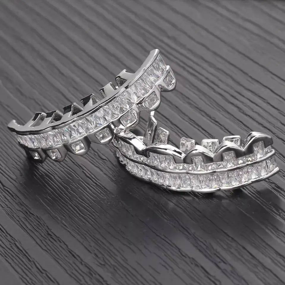 14k White Gold Plated Rose Gold Custom Baguette Iced Out Top and Bottom Grills for Your Teeth Hip Hop Men - JettsJewelers