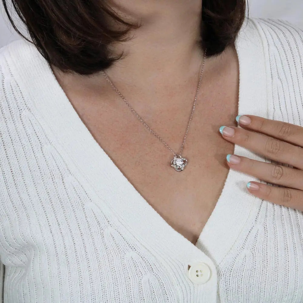 14k white gold, 18k yellow gold CZ Love Knot Necklace JettsJewelers