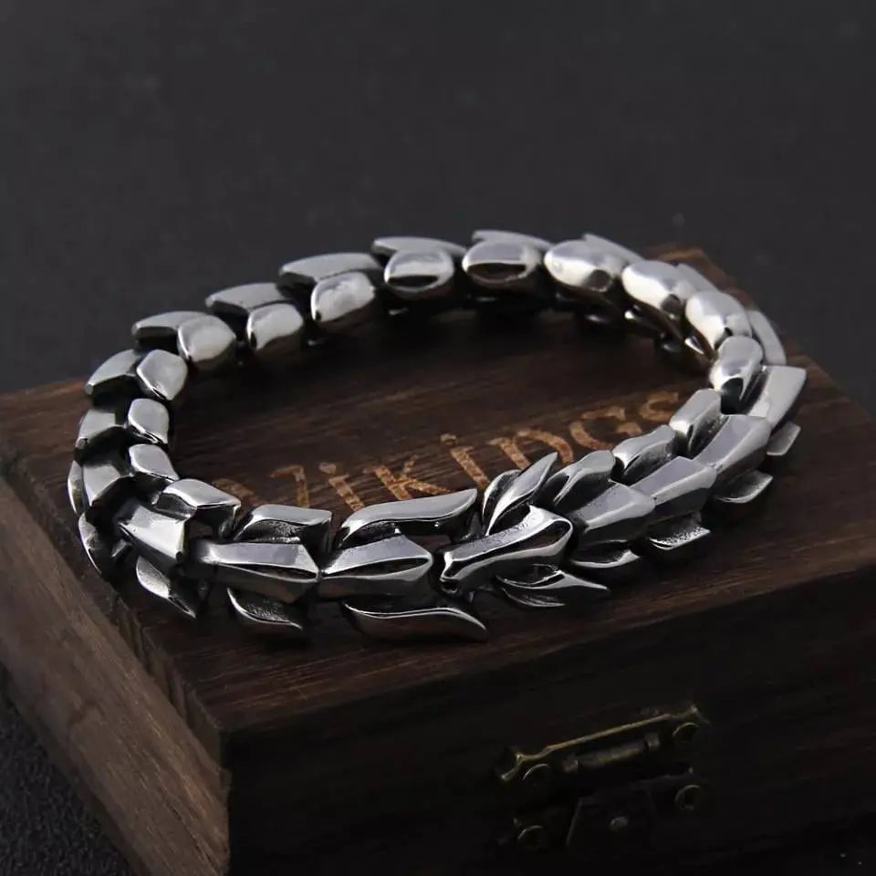 14mm Viking Serpent Dragon Ouroboros Jewelry Stainless Steel Head Bracelet Men Mouth Punk Bracelet Motorcycle Jewelry JettsJewelers
