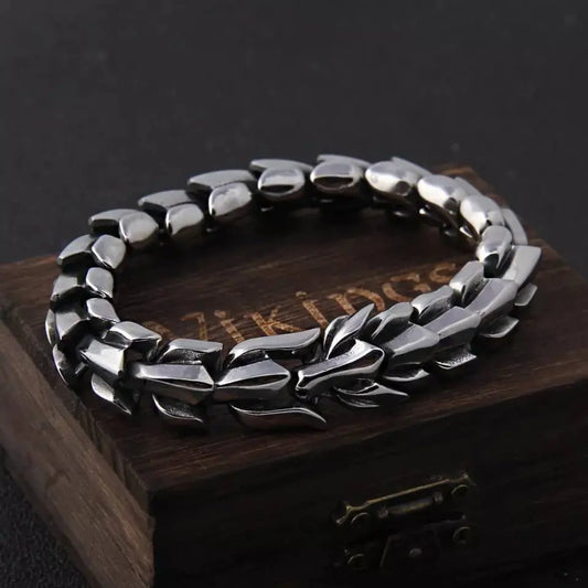 14mm Viking Serpent Dragon Ouroboros Jewelry Stainless Steel Head Bracelet Men Mouth Punk Bracelet Motorcycle Jewelry JettsJewelers