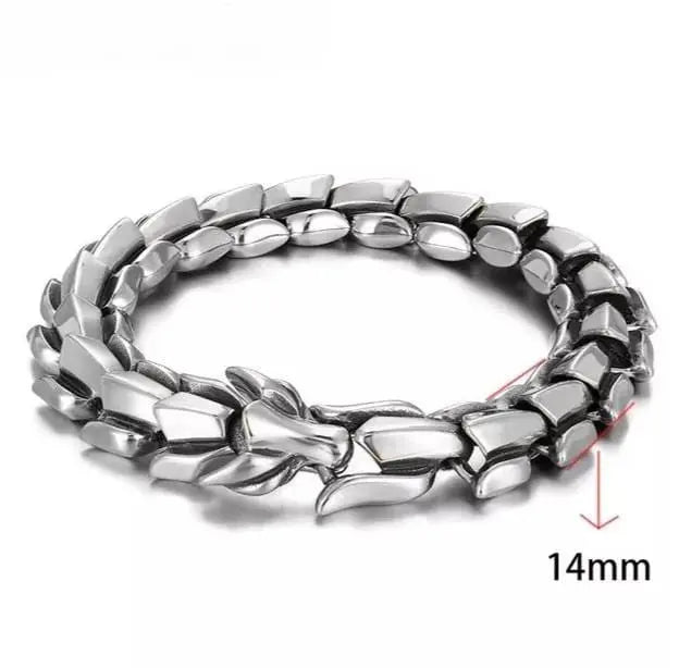 14mm Viking Serpent Dragon Ouroboros Jewelry Stainless Steel Head Bracelet Men Mouth Punk Bracelet Motorcycle Jewelry JettsJewelers