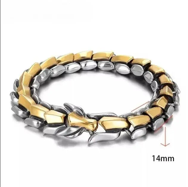 14mm Viking Serpent Dragon Ouroboros Jewelry Stainless Steel Head Bracelet Men Mouth Punk Bracelet Motorcycle Jewelry JettsJewelers