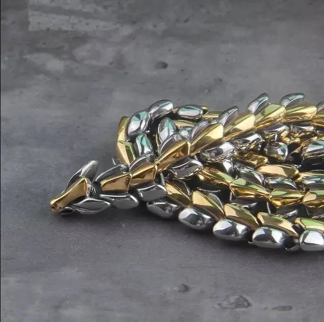 14mm Viking Serpent Dragon Ouroboros Jewelry Stainless Steel Head Necklace Men Mouth Punk Motorcycle Jewelry Necklace JettsJewelers