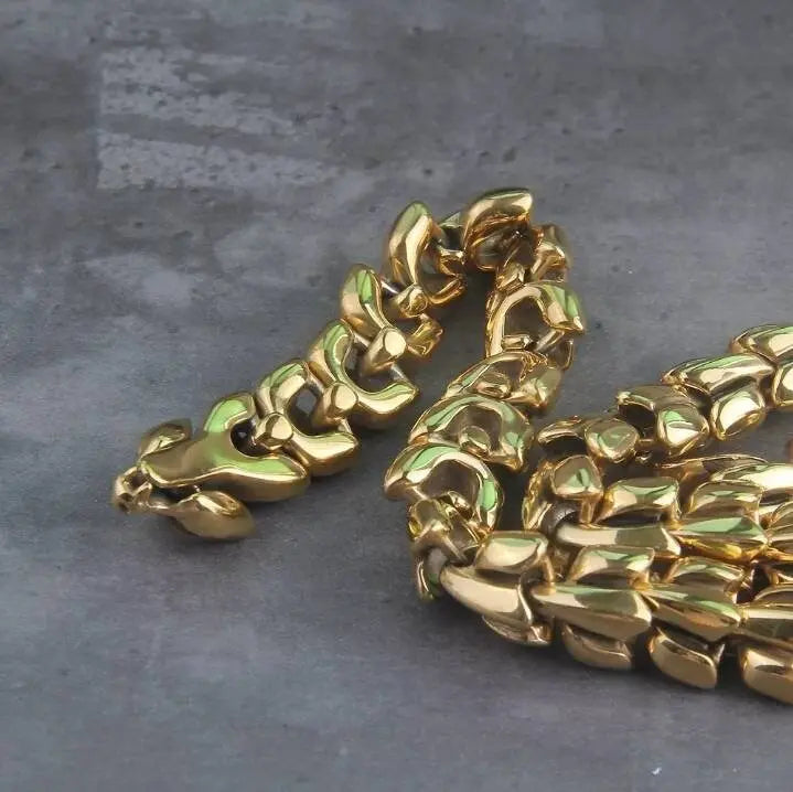 14mm Viking Serpent Dragon Ouroboros Jewelry Stainless Steel Head Necklace Men Mouth Punk Motorcycle Jewelry Necklace JettsJewelers