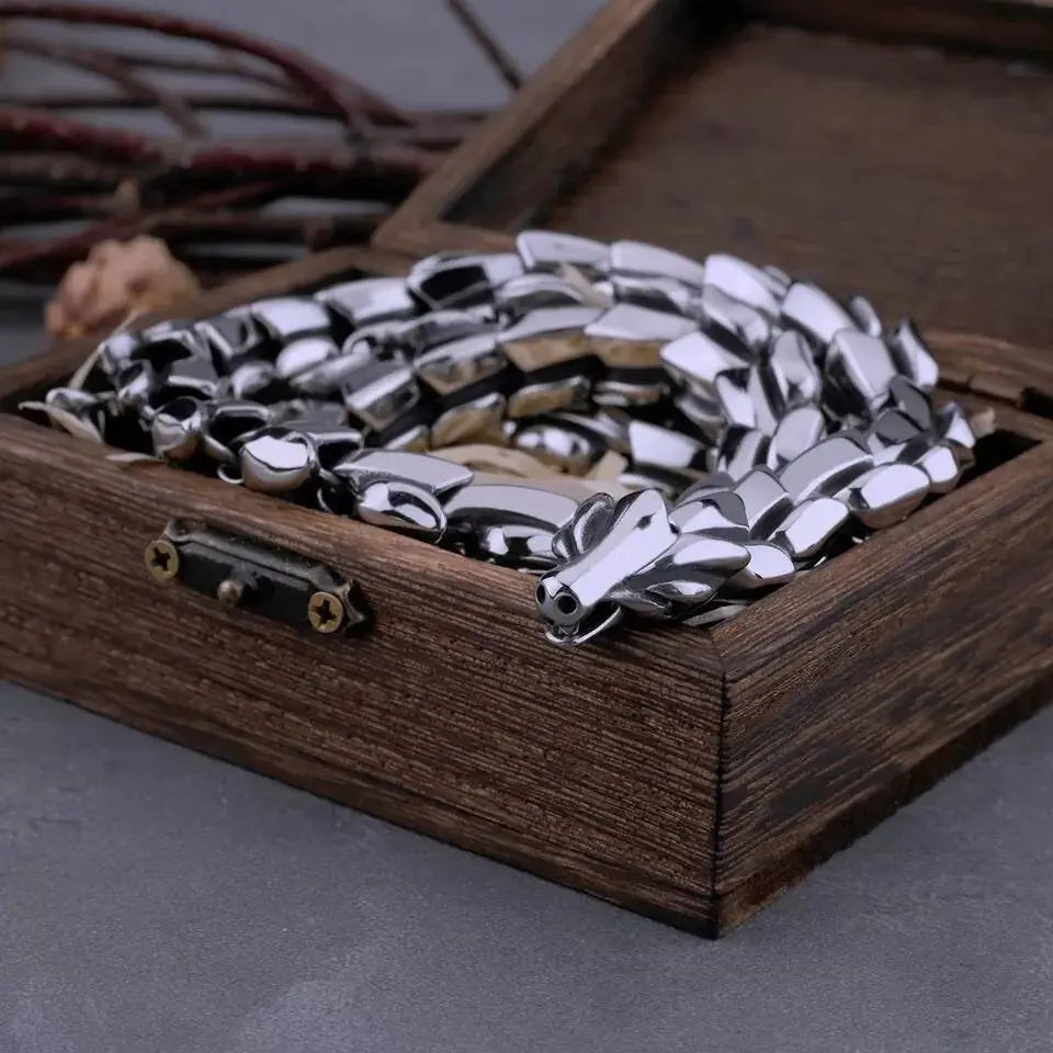 14mm Viking Serpent Dragon Ouroboros Jewelry Stainless Steel Head Necklace Men Mouth Punk Motorcycle Jewelry Necklace JettsJewelers