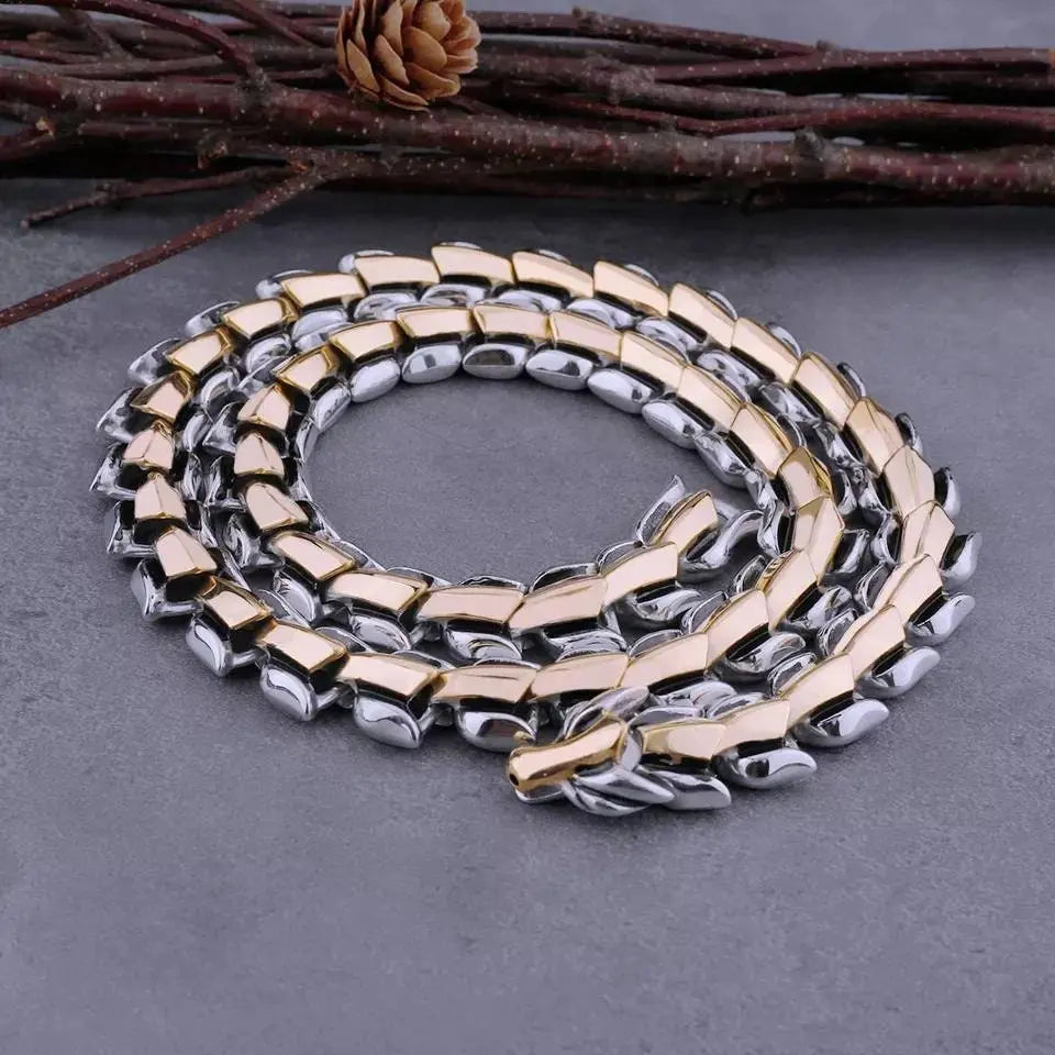 14mm Viking Serpent Dragon Ouroboros Jewelry Stainless Steel Head Necklace Men Mouth Punk Motorcycle Jewelry Necklace JettsJewelers
