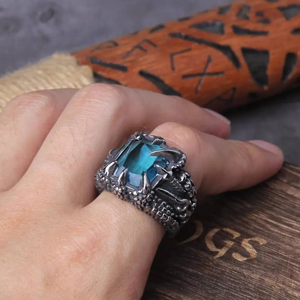 16mm Punk Dragon Ring Casting Prong Setting CZ Stone Stainless Steel Ring 7-13 JettsJewelers