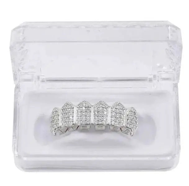 18K Fang Gold Plated Iced Out Simulated 6 Top and Bottom Diamond Grills Hip-hop JettsJewelers