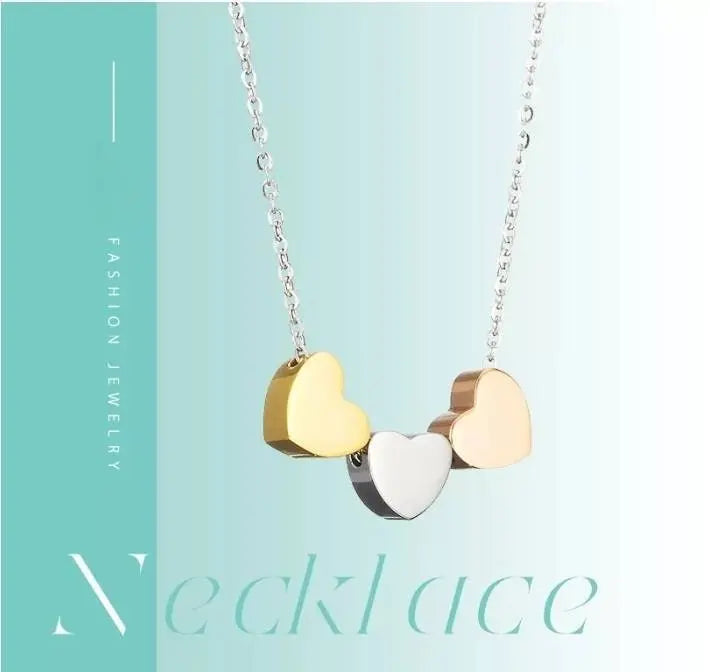 18K Gold 3 Sisters Teeny Tiny Heart Pendant Necklace for Women 3 Hearts Stainless Steel Chain Gold Plated JettsJewelers