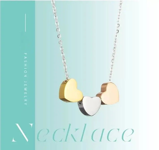 18K Gold 3 Sisters Teeny Tiny Heart Pendant Necklace for Women 3 Hearts Stainless Steel Chain Gold Plated JettsJewelers