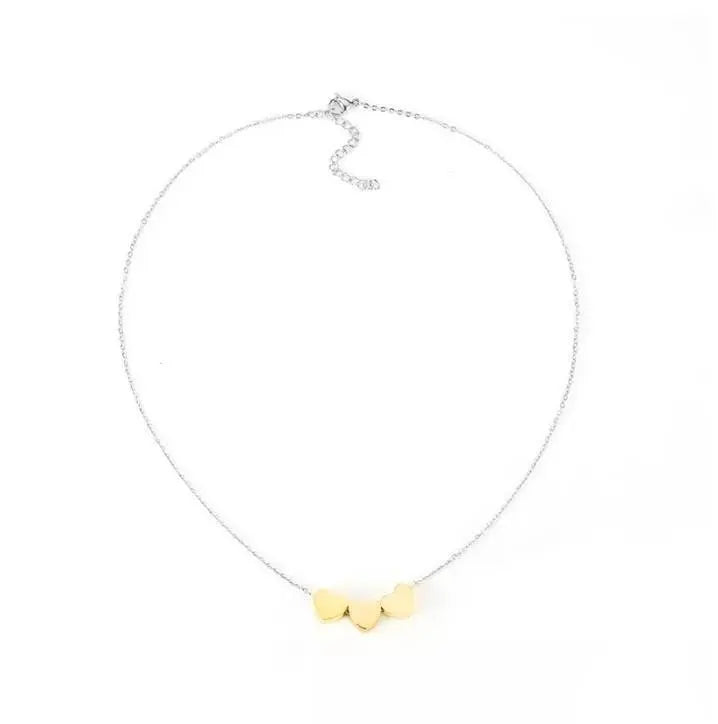 18K Gold 3 Sisters Teeny Tiny Heart Pendant Necklace for Women 3 Hearts Stainless Steel Chain Gold Plated JettsJewelers