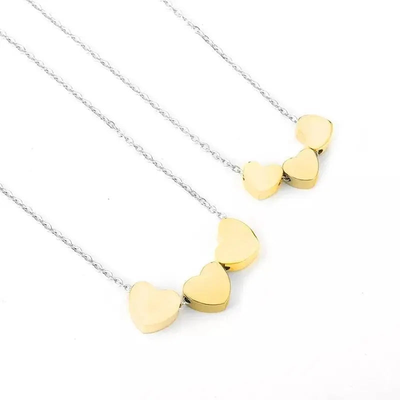 18K Gold 3 Sisters Teeny Tiny Heart Pendant Necklace for Women 3 Hearts Stainless Steel Chain Gold Plated JettsJewelers