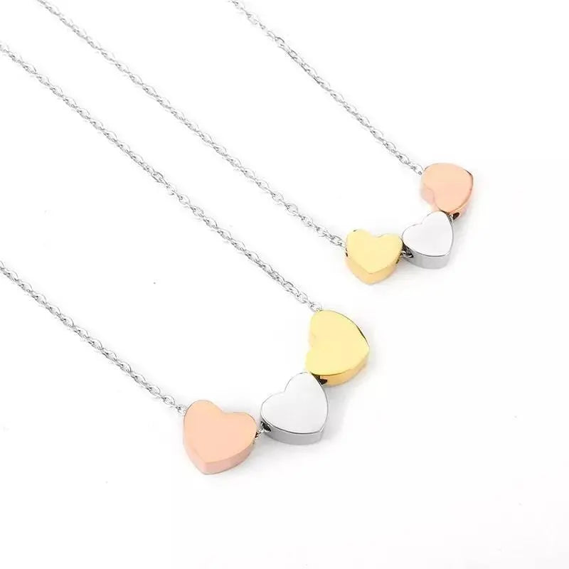 18K Gold 3 Sisters Teeny Tiny Heart Pendant Necklace for Women 3 Hearts Stainless Steel Chain Gold Plated JettsJewelers