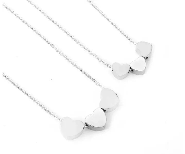 18K Gold 3 Sisters Teeny Tiny Heart Pendant Necklace for Women 3 Hearts Stainless Steel Chain Gold Plated JettsJewelers