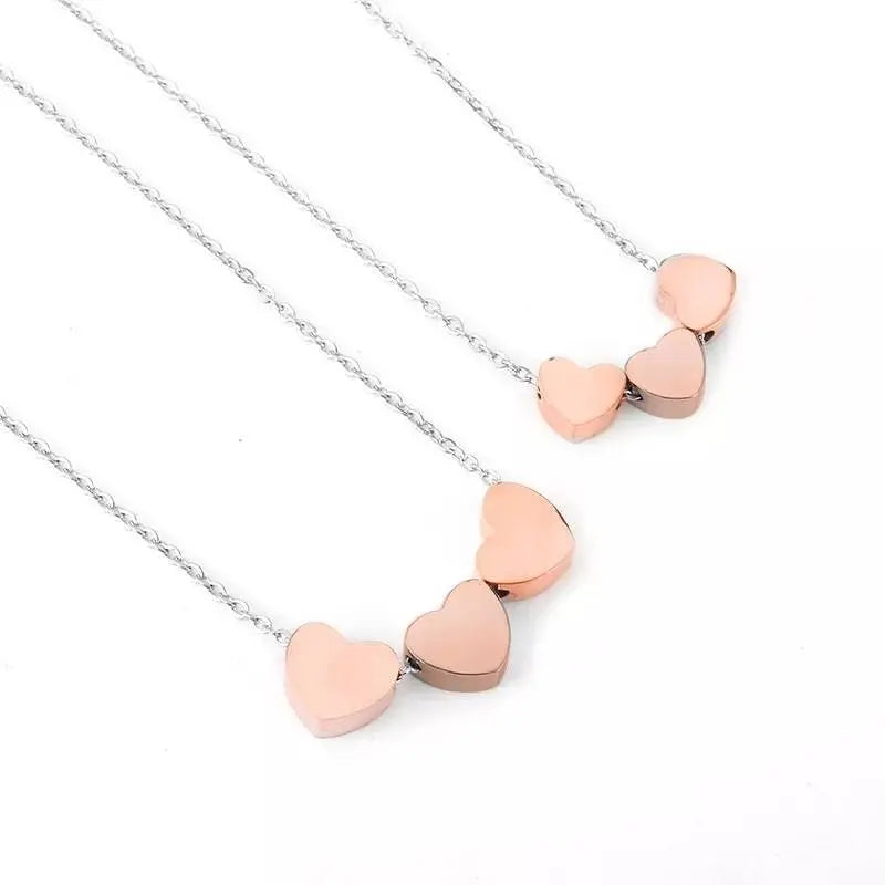 18K Gold 3 Sisters Teeny Tiny Heart Pendant Necklace for Women 3 Hearts Stainless Steel Chain Gold Plated JettsJewelers