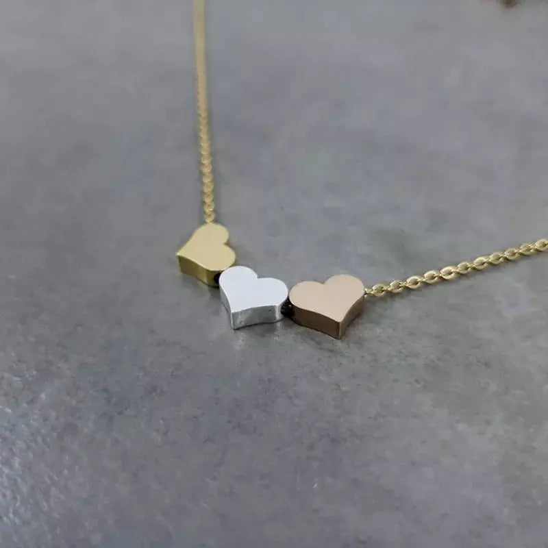 18K Gold 3 Sisters Teeny Tiny Heart Pendant Necklace for Women 3 Hearts Stainless Steel Gold Plated JettsJewelers