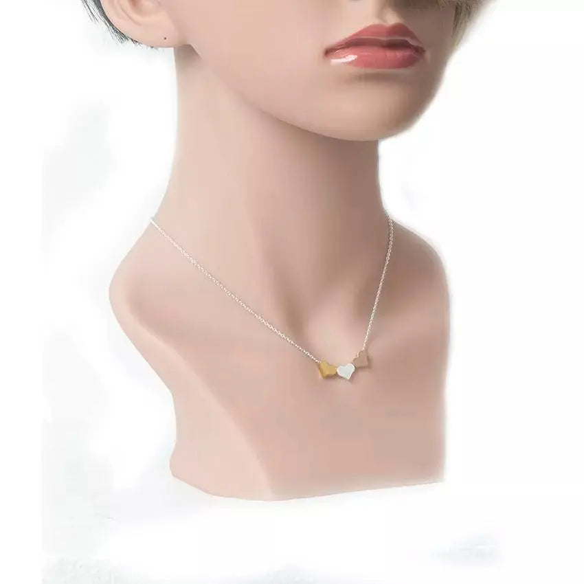 18K Gold 3 Sisters Teeny Tiny Heart Pendant Necklace for Women 3 Hearts Stainless Steel Gold Plated JettsJewelers