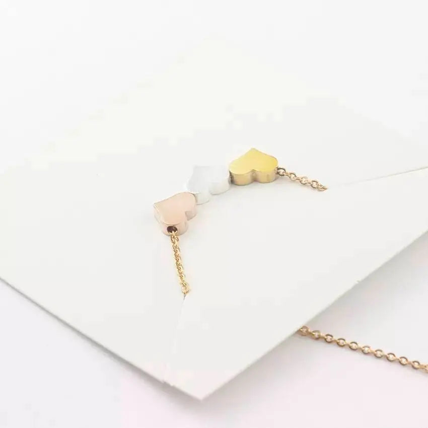 18K Gold 3 Sisters Teeny Tiny Heart Pendant Necklace for Women 3 Hearts Stainless Steel Gold Plated JettsJewelers