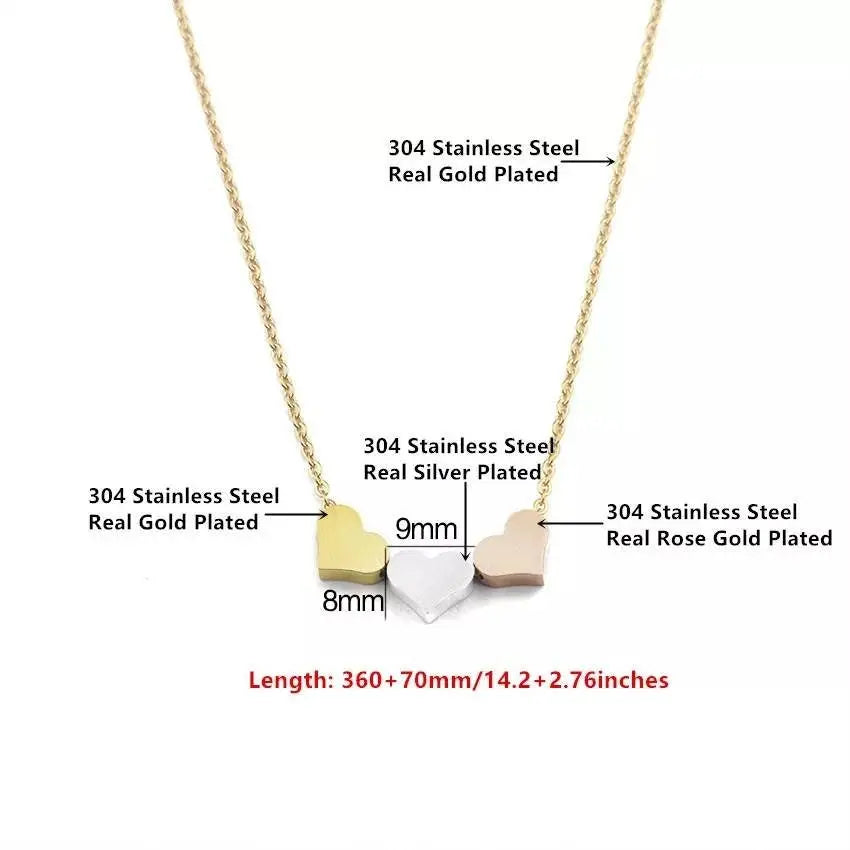 18K Gold 3 Sisters Teeny Tiny Heart Pendant Necklace for Women 3 Hearts Stainless Steel Gold Plated JettsJewelers