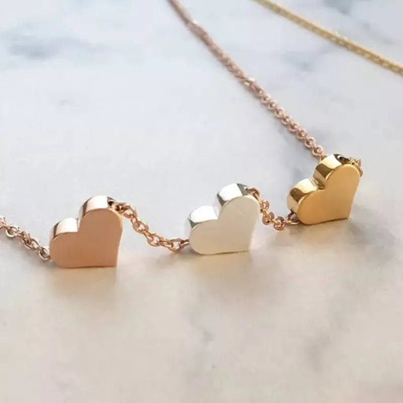 18K Gold 3 Sisters Teeny Tiny Heart Pendant Necklace for Women 3 Hearts Stainless Steel Gold Plated JettsJewelers