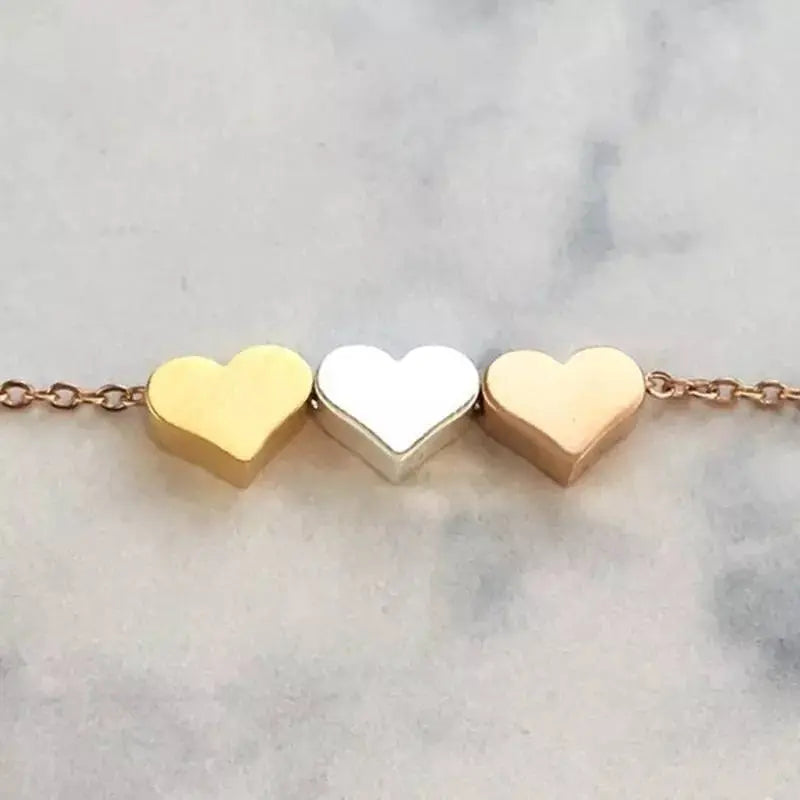 18K Gold 3 Sisters Teeny Tiny Heart Pendant Necklace for Women 3 Hearts Stainless Steel Gold Plated JettsJewelers