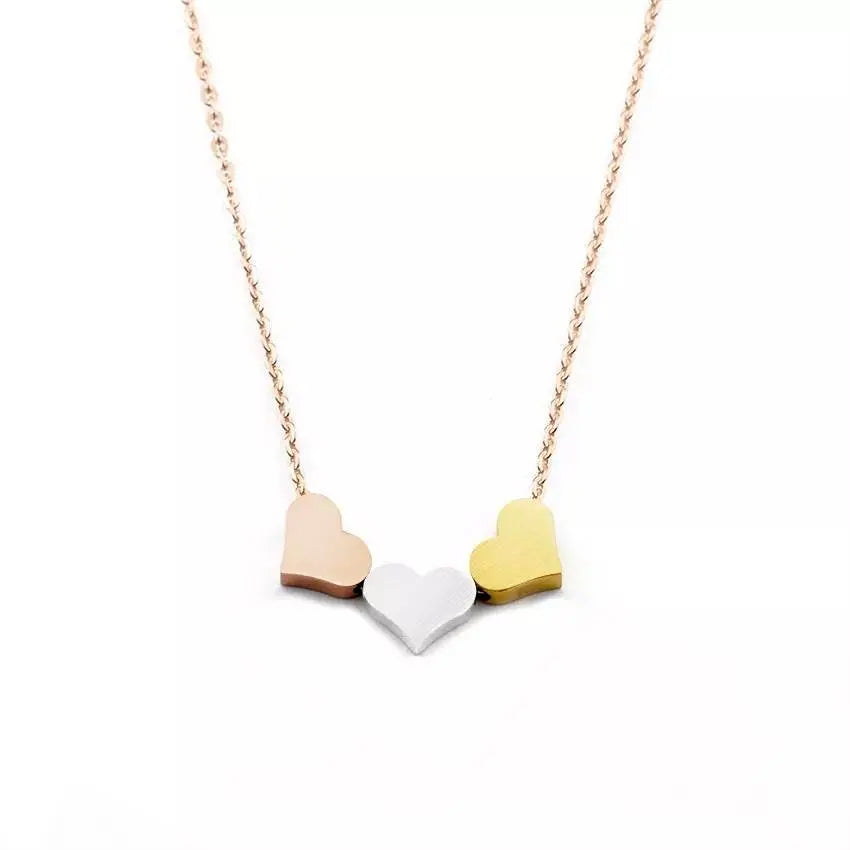 18K Gold 3 Sisters Teeny Tiny Heart Pendant Necklace for Women 3 Hearts Stainless Steel Gold Plated JettsJewelers