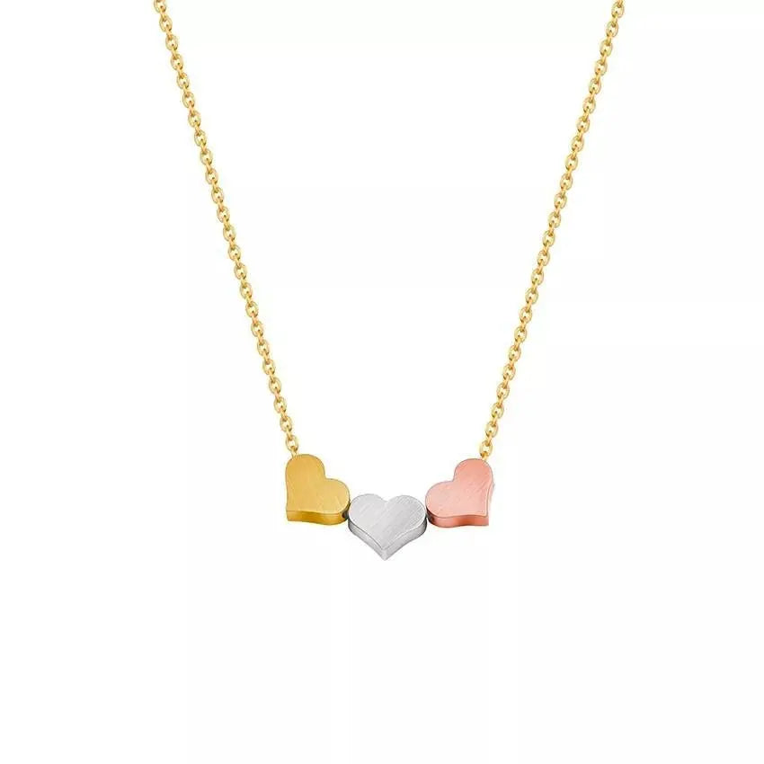 18K Gold 3 Sisters Teeny Tiny Heart Pendant Necklace for Women 3 Hearts Stainless Steel Gold Plated JettsJewelers