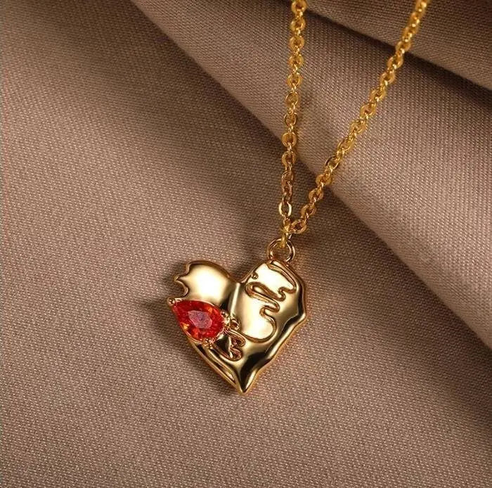 18K Gold Colorful Gem Zircon Inlaid Heart Pendant Necklace for Women Stainless Steel Gold Plated JettsJewelers