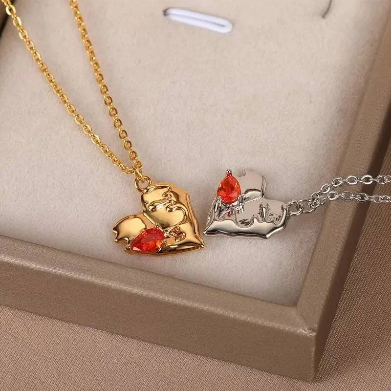 18K Gold Colorful Gem Zircon Inlaid Heart Pendant Necklace for Women Stainless Steel Gold Plated JettsJewelers