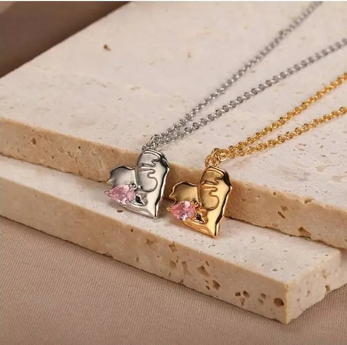 18K Gold Colorful Gem Zircon Inlaid Heart Pendant Necklace for Women Stainless Steel Gold Plated JettsJewelers