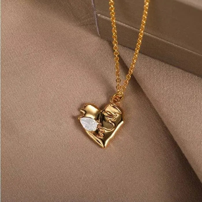 18K Gold Colorful Gem Zircon Inlaid Heart Pendant Necklace for Women Stainless Steel Gold Plated JettsJewelers