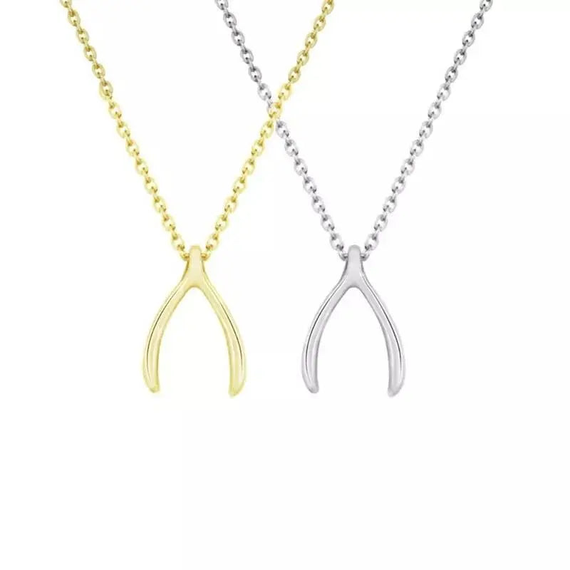 18K Gold Dainty Wishbone Pendant Necklace for Women Stainless Steel Gold Plated Good Luck Charm JettsJewelers