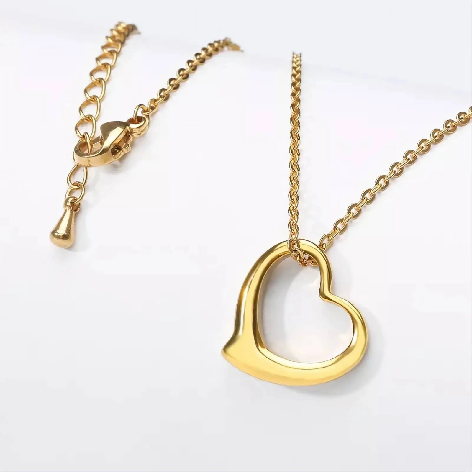 18K Gold Hollow Heart Shape Pendant Necklace for Women Stainless Steel Gold Plated JettsJewelers