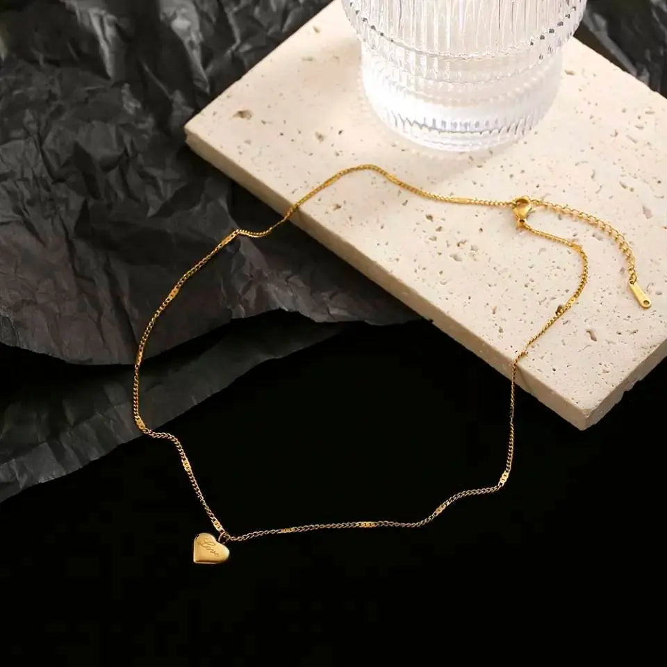 18K Gold Love Heart Pendant Necklace for Women Stainless Steel Gold Plated JettsJewelers